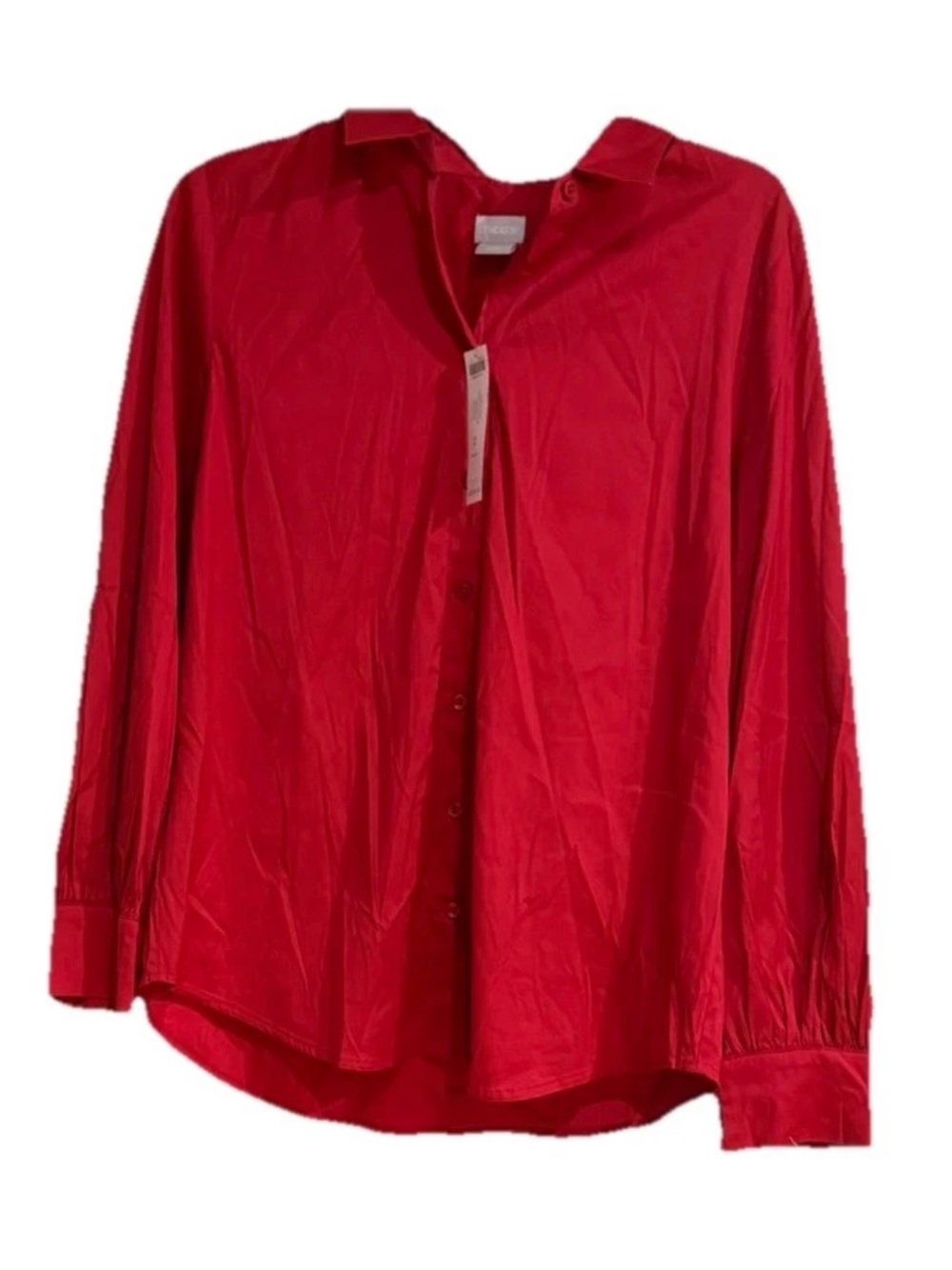 Chico's Bright Poppy Red Button Front Blouse Minimalist Office Classic SZ 12 NWT